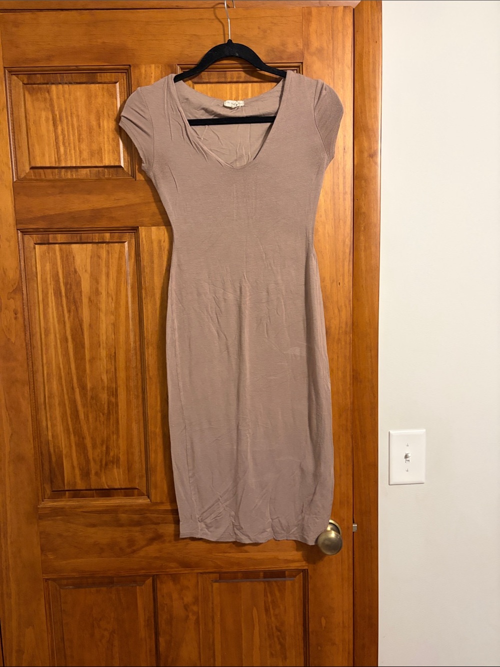 See You Monday Taupe Midi Scoop-Neck Dress